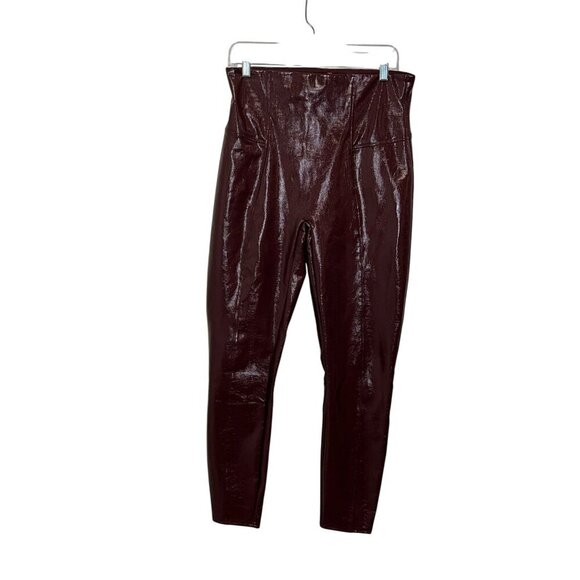 Spanx Faux Patent Leather Leggings High-Rise Stretch Pants Women's Size XL - Picture 2 of 11